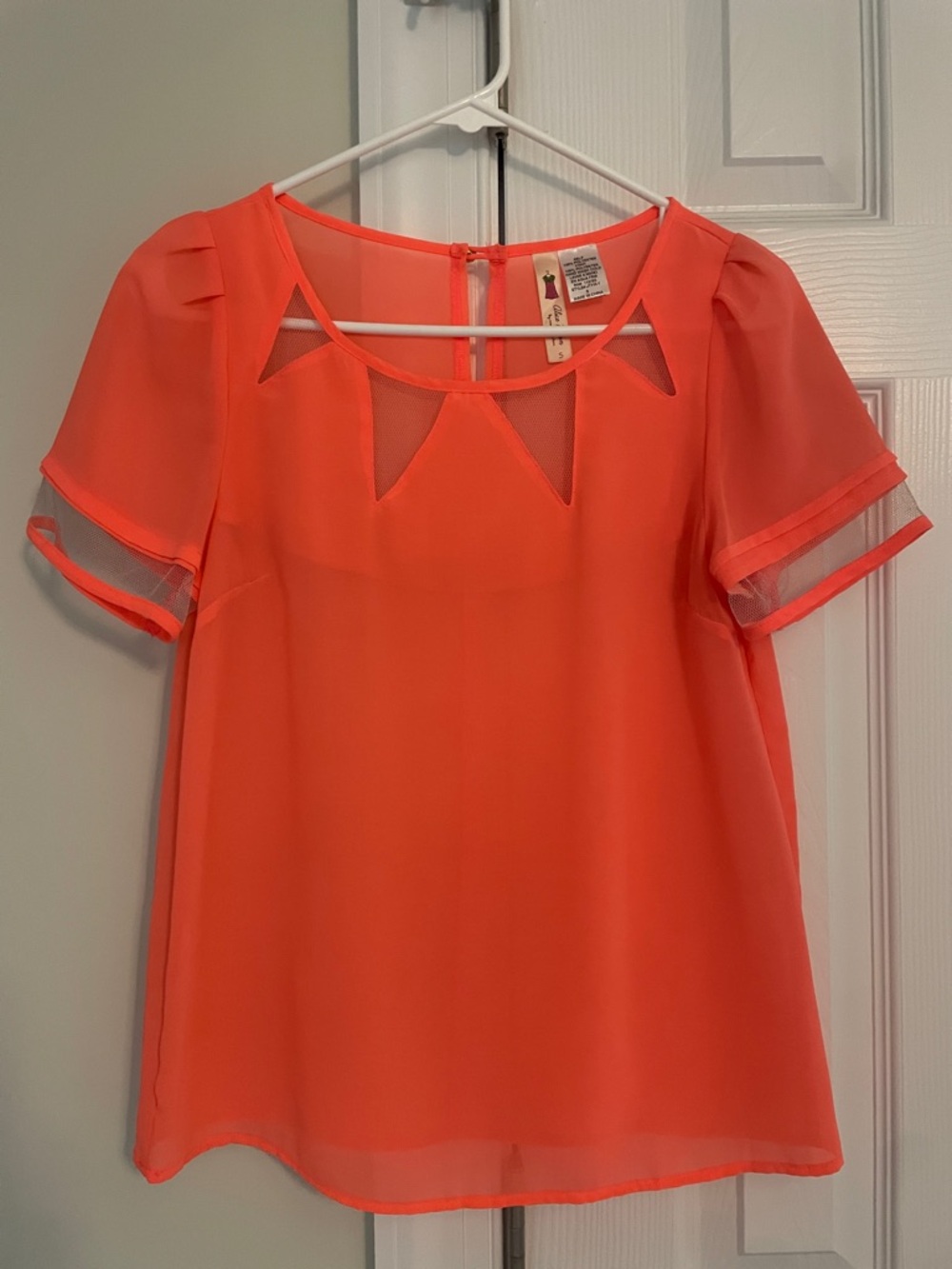 Alice Moon Coral Orange Mesh Neckline Blouse
